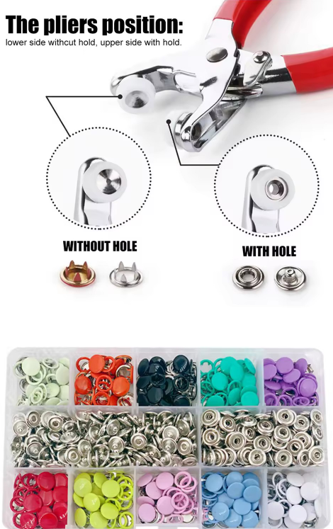 Five-Prong Metal Snap Tool Kit for Quick Button Fixing on Clothes, Belts & Accessories